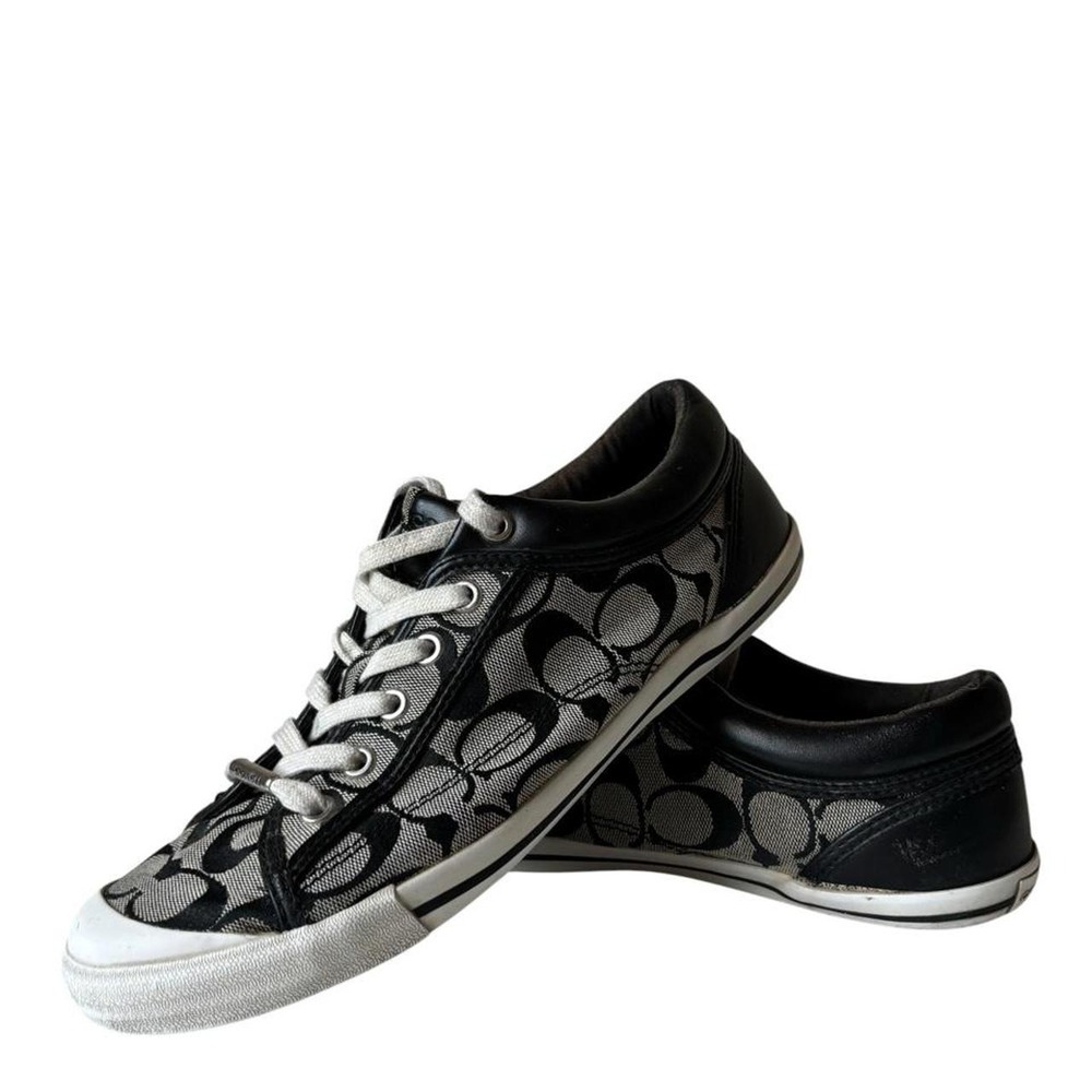 Coach Francesca Signature Logo Sneakers Black Gray Y2K Shoes Size 10B